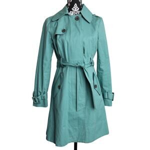 Women's Y2k Preppy Teal Lauren Conrad Cotton Belted Button Up Spring Trench Coat